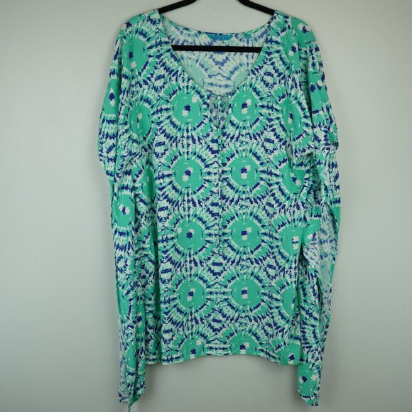Tori Richard Green and Blue Flowy Dress‎ Size Medium - Picture 1 of 9
